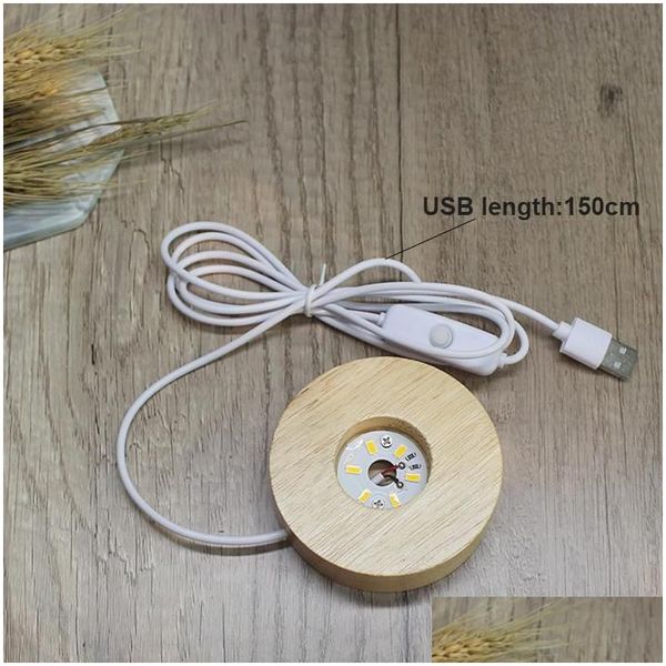 Portalámparas Bases 20 Unids 100 Mm Base De Madera 3D Luz De Noche Usb Redonda Soporte De Pantalla Led Para Bola Esfera De Cristal Iluminación Diy Gota Deliv Dh1Qj