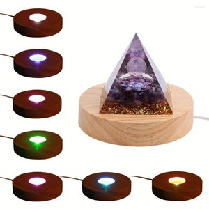 Supports de lampe LED socle d'affichage en bois créatif forme ronde conception USB support éclairé pour résine Art acrylique plaque lumineuse artisanat