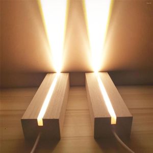 Supports de lampe LED bois présentoir support de Base Rectangle Woode support acrylique lumière chaude cristal verre nuit résine Art artisanat décor