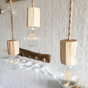 Porte-lampes porte-bûches lustre à tête unique personnalisé créatif bois simple salle à manger chambre rétro solide