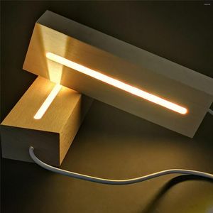 Supports de lampe Support d'affichage rectangulaire LED Support de base éclairé en bois écologique avec USB