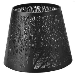 Portalámparas Clip de sombra pequeño en barril de bombilla Pantalla de metal con patrón de árboles para candelabro de mesa Pared negro