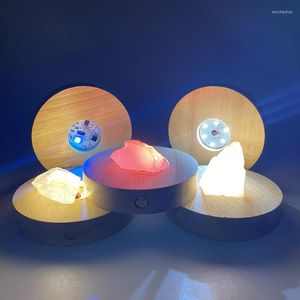 Supports de lampe tactile support de Base en bois rechargeable pour sphère de cristal USB veilleuse bricolage LED accessoires de sel minéral