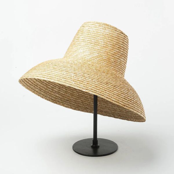 Chapeau de soleil en forme de lampe pour femmes, chapeau de plage d'été à grand bord, haut en paille, Protection UV, chapeau de voyage Derby 240319