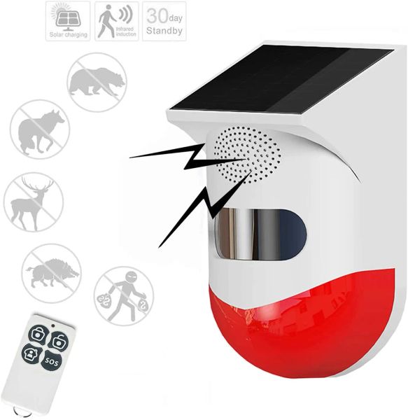 Lámpara de luz estroboscópico Alarma de luz estroboscópica con detector de movimiento de 120dB Sur Souge Siren Light IP67 Implaz de agua para Home Farm Barn Villa