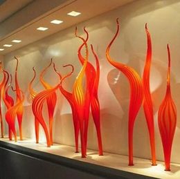 Lampen Elegantie Handgeblazen Glazen Riet Vloerlamp Oranje Murano Glazen Sculptuur Topkwaliteit 100% Mondgeblazen Glazen Sculptuur voor Feestgarnituur