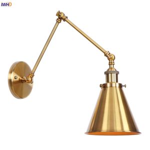 Lampen IWHD Antieke Vintage Gouden LED Lamp Naast Hal Trap Loft Industrieel Decor Schommel Lange Arm Muur Verlichtingsarmaturen WandlampHKD230701