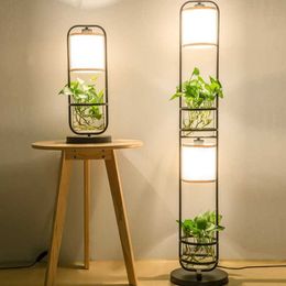 Lampes Moderne Chinois Décoration Plante Fleur Lampe Tissu Abat-Jour En Verre Étude Stand Lampadaire AC110V-220V 1214