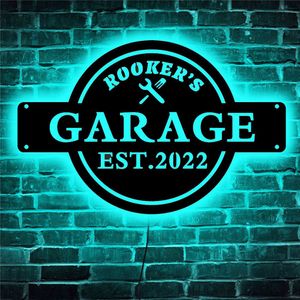 Lampen Gepersonaliseerde Garage Kleurrijke Neon Wandlamp Houten Parkeerplaats LED Teken Aangepaste Naam Datum Interieur Nachtlampje voor KamerdecoratieHKD230701