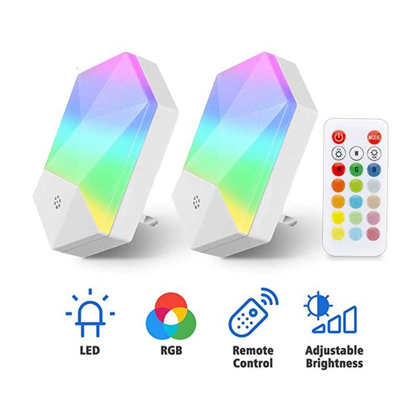 Lámparas Sombras 1/2 PCS RGB Luz nocturna 16 colores LED Control remoto Luces nocturnas regulables UE / EE. UU. / Reino Unido Enchufe para bebé Habitación para niños Dormitorio Lámpara de pared 230418