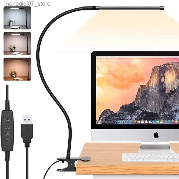 Abat-jour Lampe de bureau LED 10 W avec pince à intensité variable, lampe de lecture, 10 niveaux de luminosité, 3 modes d'éclairage, lampe de table d'étude flexible USB L240311