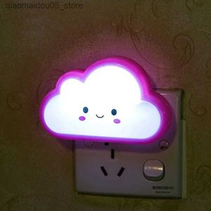 Lampen tinten 110V-220V Amerikaanse plug gloeilamp slaapkamer nachtlichtknop muur schattige cartoon mini socket bedlicht baby wolk licht Q240416