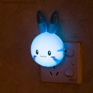 Lampen tinten 3-kleuren LED Cartoon konijn Night Light Switch Wall Light AC110-220V EU-US PLUG KINDRENS NACHT LICHT Q240416