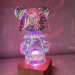 Lampes Shades 3D Glass Fireworks Little Bear Night Light Light Home Chadow salon décoratif atmosphère Light Table Decora Sept-Color Sembally Y240520ZYLR