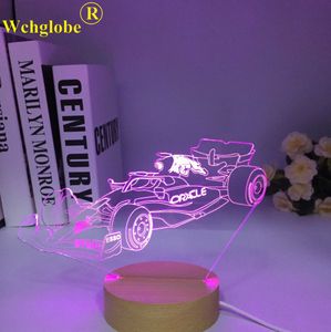 Lampen tinten 3D illusie lamp F1 houten sportwagen nachtlampje voor kinder slaapkamer decor kleur veranderen sfeer evenement prijs led nacht licht y2405207ntj