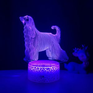 Lampen tinten 3D illusie LED Night Light Afghan Hound Dog 7 Kleur Kleedkamer Decoratief kind Kind Baby Bureau Bedside Geschenk 230411