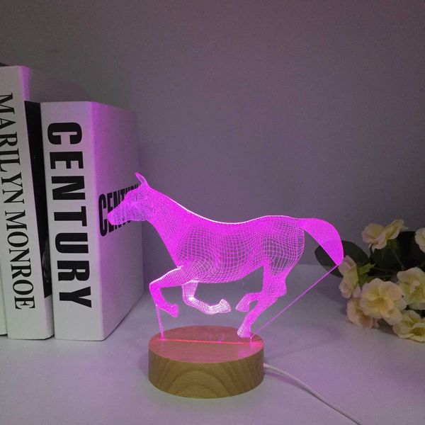 Lampes Shades 3d Night Light Running Horse for Kids 3D Illusion Lampe avec 16 couleurs en bois LED Table Lampe de Noël Cadeaux d'anniversaire Y240520KVMU