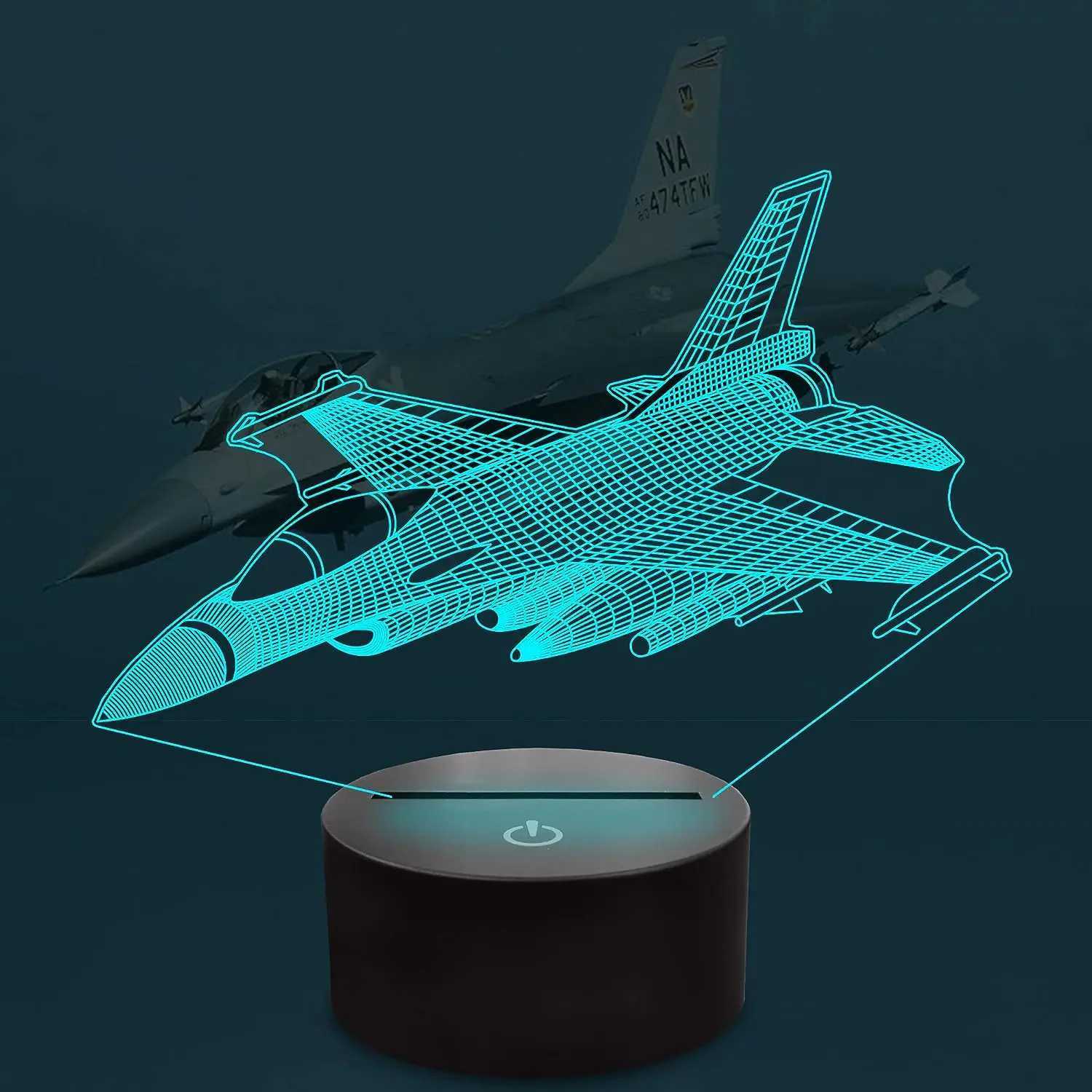 Lâmpadas tons 3D Visual Airplane Night Aircraft LED LED LED Lâmpada 16 cores Alterar toque inteligente Controle remoto Led de cabeceira Lâmpada de mesa Y2405202ont