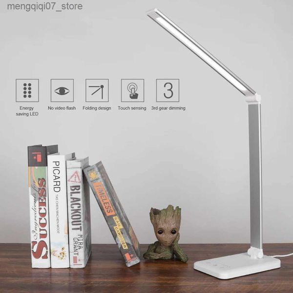 Lámparas Sombras 52 LED Lámpara de mesa Lámpara de escritorio de noche regulable con puerto de carga USB Control táctil 6W 3 colores de luz Temporizador automático de 1 hora Aluminio L240311