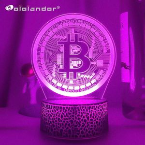 Lampen tinten Acryl Led Night Light Bitcoin voor kamer decoratieve nachtlamp touch sensor 7 kleuren veranderende batterij aangedreven tafel nachtlamp 3D y240520CDK6