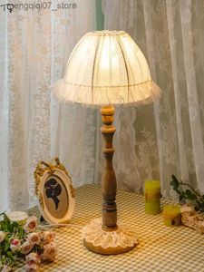 Lampenkappen Amerikaans Landelijk Warm Romantisch Massief Houten Tafellamp LED E27 Vintage Slaapkamer Nachtkastje Bureauverlichting Home Decor Prinses/Meisjeskamer L240311