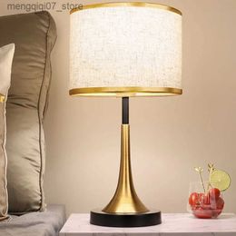 Abat-jour américain.Lampe trompette Table de chevet lampes en lin chambre rétro Vintage éclairage intérieur lumières L240311