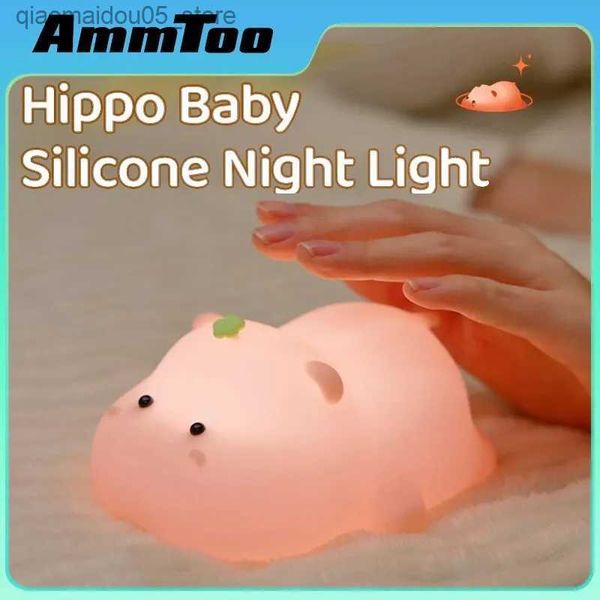 Lampes nuances ammtoo hippo bébé silicone night léger tactile capteur couleurs usb rechargeable de chevet clair