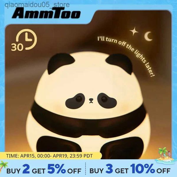 Lampes Shades Ammtoo Panda Silicone Light Gift For Filles Pression colorée Réduire Lumière avec des modes de lumière de nuit de sommeil de 3 chambres Q240416