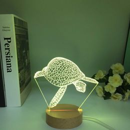 Lampen tinten dier 3D illusie tafellamp schildpad licht voor kinderen slaapkamer decoratie nachtlamp led rgb houten nacht licht schildpad lamp y240520zxgq