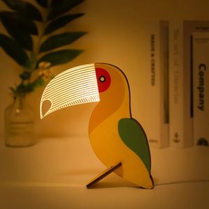 Lâmpadas Shades Animais LED Night Light Wood Acrílico Mesa USB Luzes Decorar para Crianças Bebê Crianças Lâmpada de Cabeceira Sirius Baleia Toucan 231019