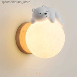 Lampen tinten cartoonbeer lamp maan muurlampje voor slaapkamer verlichting konijnbeer astronaut dierenjongen meisje babykamer nachtlicht Q240416