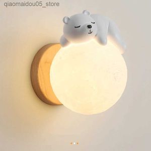 Lampes nuances dessin animé ours lampe de lune lampe murale pour la chambre éclairage lapin ours astronaute animal garçon fille bébé chambre nocturne lumière Q240416