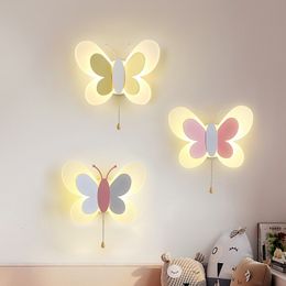 Lampen tinten cartoon schattig blauw roze vlinder muurlampje creatieve wandmontage led licht kinderen kind meisje jongen baby slaapkamer kinderkamer school decor 230418