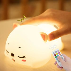 Lampenkappen Kat LED-nachtlampje Aanraaksensor Afstandsbediening Kleurrijke siliconen USB Oplaadbaar Slaapkamer Bedlampje voor kinderen Babycadeau 231019