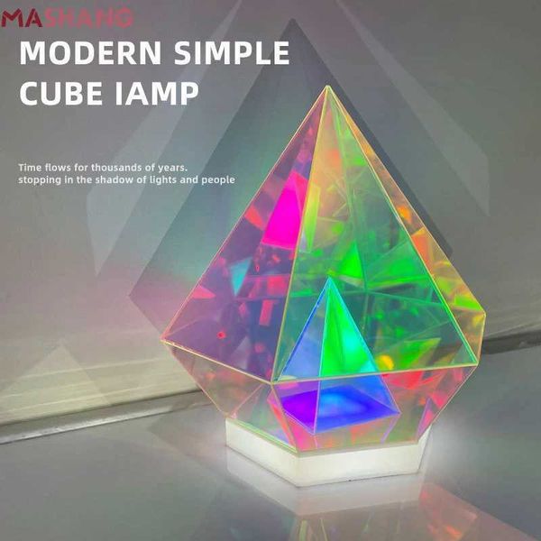 Lampes nuances colorées LED pyramide Cube chambre décor nocturne lumière créative lampe de table RVB acrylique avec télécommande nordique décoratif y240520kwbx