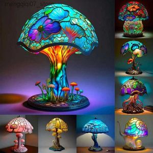 Lampes abat-jour créatif coloré lampe champignon lueur lampes de Table résine chambre chevet rétro Table lampe de nuit atmosphère lumière L240311