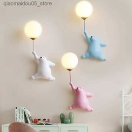 Lampes Shades Creative LED TEDDY CARTY CARTOON MUR MUR PARTIE POUR LES CHANDRENS CHAMBRES Tables de chevet rétro-éclairage et décoration de la maison Q240416