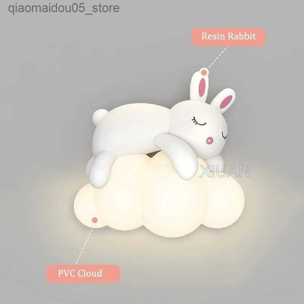 Lámparas sombras creative rabbit luz blanca nube de pared AC 220V Dormitorio de dormitorio Noche Q240416