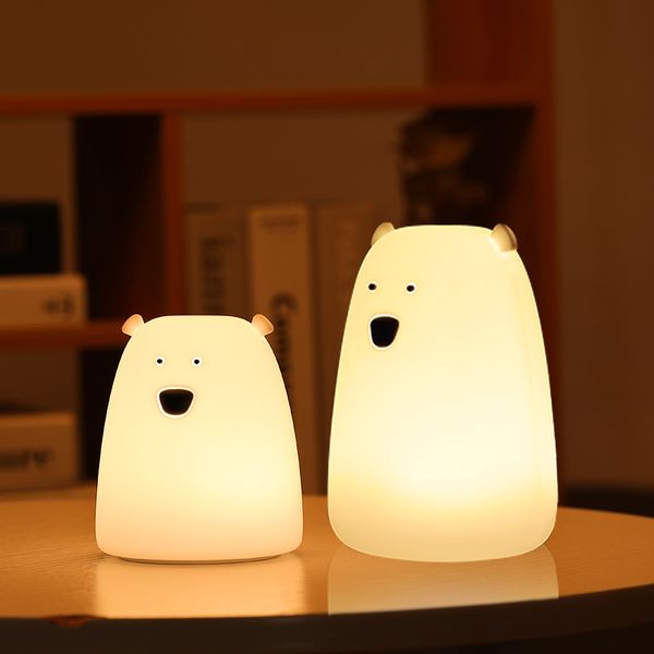 Lampes Abat-Jour Mignon Ours LED Night Light Decoracion Lampara De Noche Ddormitorio Bébé Enfants Lampe De Chevet Silicone Capteur Tactile Tap Control 230418