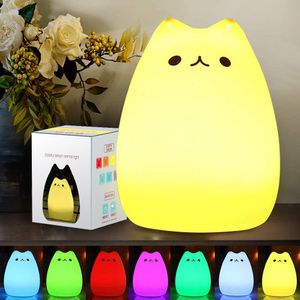 Lamps Shades Cute Silicone LED Night Light For Baby Kids Children Bedroom Touch Sensor Remote Cat Lamp Decoration Room Decor Holiday Gift Toy 230411