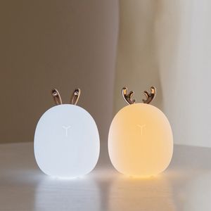 Lampes Abat-jour Cerf Lapin LED Veilleuse Silicone Doux Dimmable USB Rechargeable Pour Enfants Bébé Cadeau De Chevet Chambre Lampe 230411