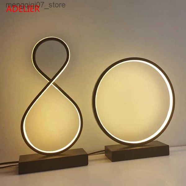 Lámparas Sombras Lámparas de mesa LED regulables Lámpara de escritorio de anillo blanco y negro para el hogar Sala de estar Dormitorio Lámpara de decoración de cabecera Luz nocturna Enchufe UE/EE. UU./AU/Reino Unido L240311