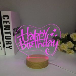 Lampes Shades Joyeux anniversaire 3d lampe en forme de coeur Ballon acrylique LED NIGHT LETURE DÉCORATIVE TABLE lampe Valentin Journée Sweetheart Wifes Gift Y240520om9s
