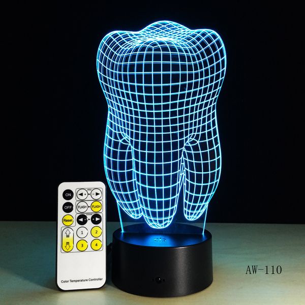 Lámparas Sombras Ilusión Diente 3D LED Luz de noche Colorido Niños Bebé Dormitorio Atmósfera Mesa táctil Lámpara fresca como regalo para dentista AW-110 230418