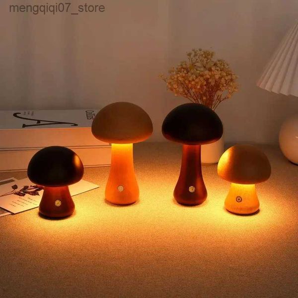 Lampes Shades INS LED veilleuse avec interrupteur tactile en bois mignon champignon lampe de chevet pour chambre chambre d'enfant dormir lampes de nuit L240312