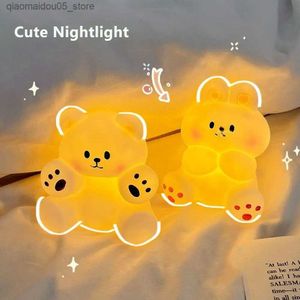 Lampes nuances kawaii ours nuit lueur mignonne décoration dessin animé lapin de nuit lueur de table de chambre à coucher pour enfants de la Corée du Sud Q240416