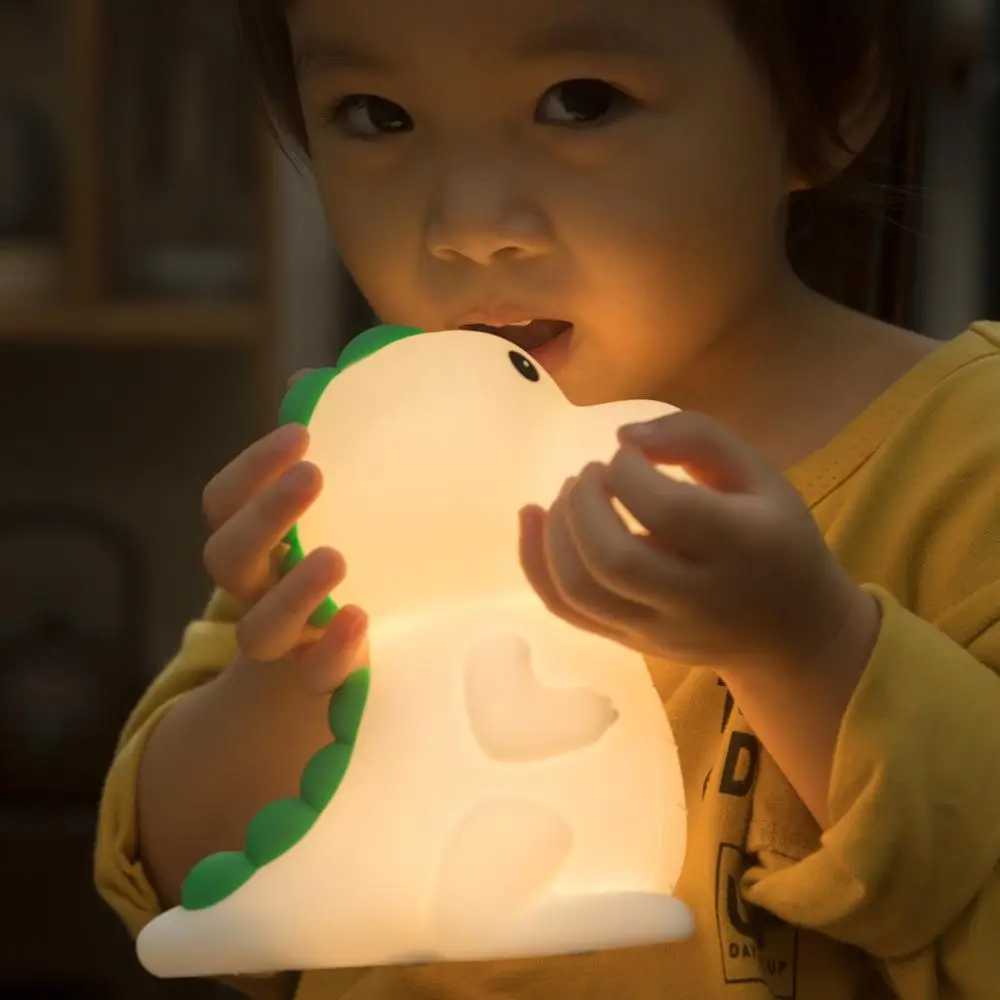 Lâmpadas tons led noite luz luz fofa dinossauros lâmpada de silicone de cabeceira decoração de decoração recarregável de cor ajustável luz atmosférica adequada para crianças ho479s