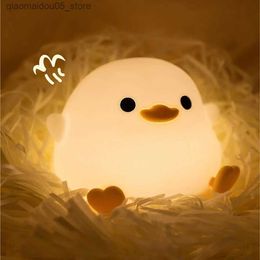 Lámparas de sombras LED Night Light para niños Decador de pato Sensor de silicona animal Toque cronometrado USB Cargo Regalo de dormitorio Q240417