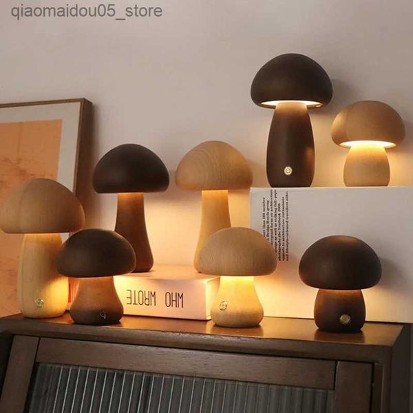 Lampes Shades LED NIGHT LETH AVEC TACK interrupteur en bois mignon Light de lit de champignon utilisé pour dormir la nuit dans les chambres et les chambres pour enfants Q240416