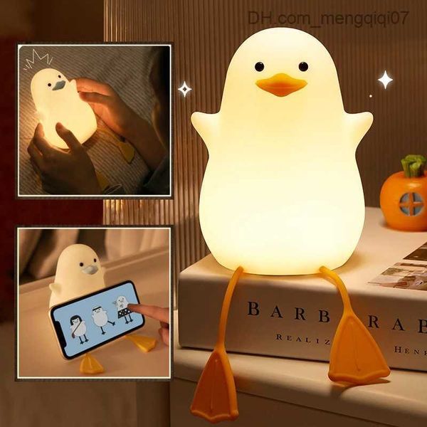 Lámparas Pantallas LED Luces de noche Pato lindo Lámpara de silicona segura Sensor recargable USB Lámpara de sincronización Dormitorio Mesita de noche Bebé Luces para dormir Regalo para niños Z230805